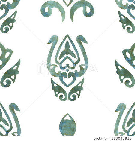 Elements Seamless watercolor Pattern. Hand painted Tracery Geometric. Blue Monochrome Ornament painted with watercolor on paper. Handmade. Print for textiles, vintage tile. Grunge Granulation texture Elements Seamless watercolor Pattern. Hand painted Tracery Geometric. Blue Monochrome Ornament painted with watercolor on paper. Handmade. Print for textiles, vintage tile. Grunge Granulation texture 113041910