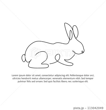 Rabbit line design. Bunny decorative elements drawn with one continuous line. Vector illustration of minimalist style on white background. 113042049