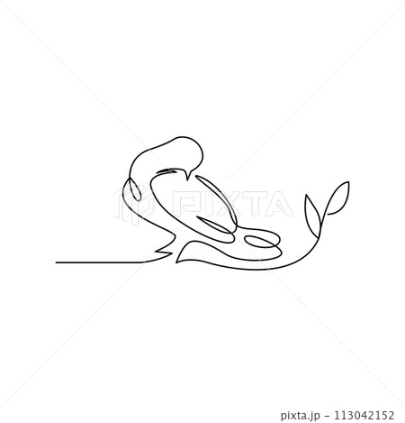 Pigeon one continuous line drawing. Cute decoration hand drawn elements. Vector illustration of minimalistic style on a white background. 113042152