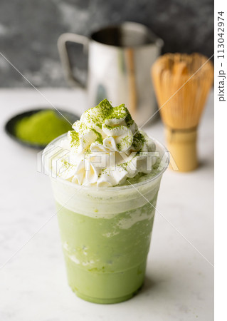 mathca frappe with whipped cream 113042974