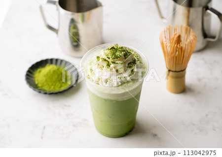 mathca frappe with whipped cream mathca frappe with whipped cream 113042975