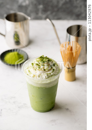 mathca frappe with whipped cream 113042976