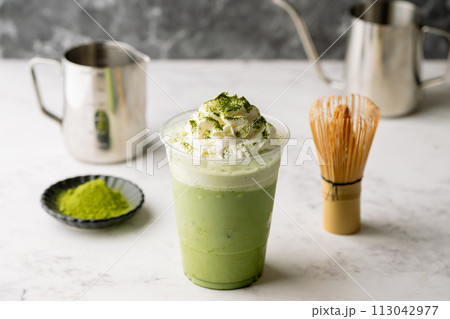 mathca frappe with whipped cream mathca frappe with whipped cream 113042977