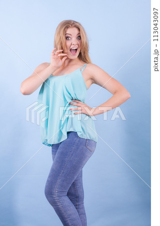 Happy positive fashionable teen woman 113043097