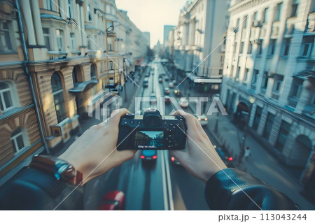Person Capturing City Street Scene Person Capturing City Street Scene 113043244