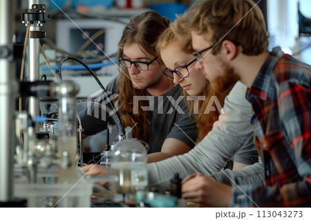Group of People Examining Object on Table. DNA, biohacking Group of People Examining Object on Table. DNA, biohacking 113043273