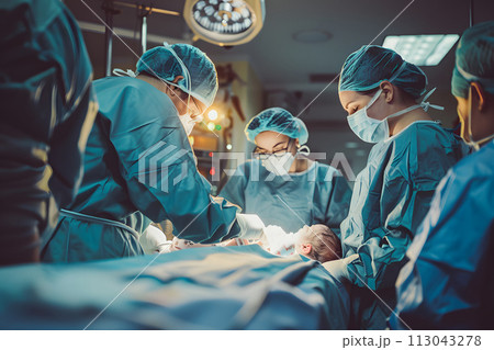 Team of Doctors Performing Surgery in Hospital Team of Doctors Performing Surgery in Hospital 113043278