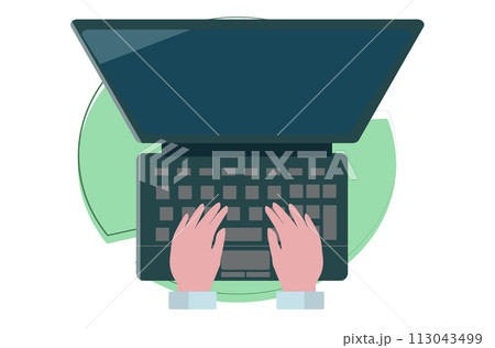 パソコンをタイピングする手。ベクターイラスト パソコンをタイピングする手。ベクターイラスト 113043499