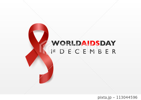 World AIDS Day Banner. AIDS Awareness Red Silk Ribbon on a White Background. AIDS Day Concept. Design Template for 1st December Poster, Placard, Card, AIDS Awareness 113044596