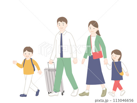 旅行に出かける4人家族 113046656