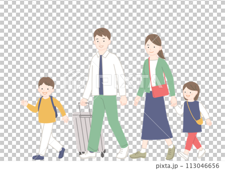 旅行に出かける4人家族 113046656