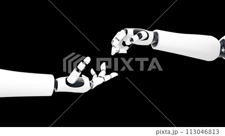 XAI Futuristic robot , artificial intelligence CGI on black background 113046813