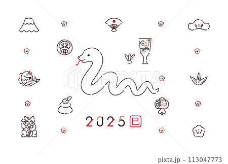 2025年　線画アイコン年賀状　巳年　2025　左向き 113047773