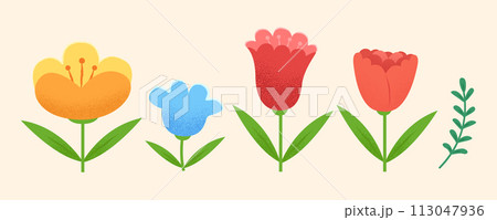 Hand drawn style flower element set Hand drawn style flower element set 113047936