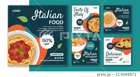 Italian Food Social Media Post Flat Cartoon Hand Drawn Templates Background Illustration 113048071