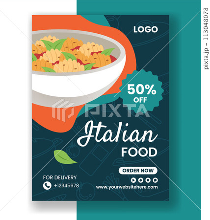 Italian Food Vertical Poster Flat Cartoon Hand Drawn Templates Background Illustration Italian Food Vertical Poster Flat Cartoon Hand Drawn Templates Background Illustration 113048078