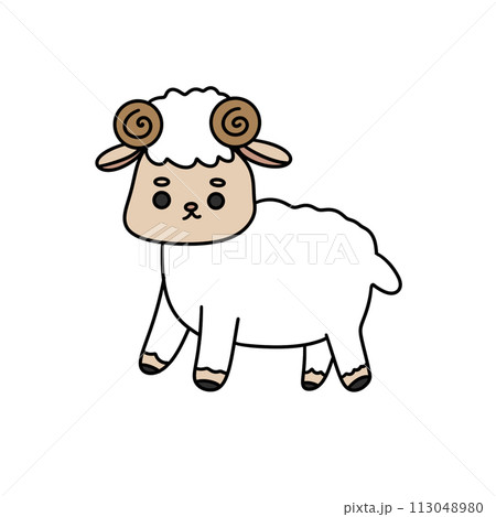 A cartoon sheep with horns on its head 113048980