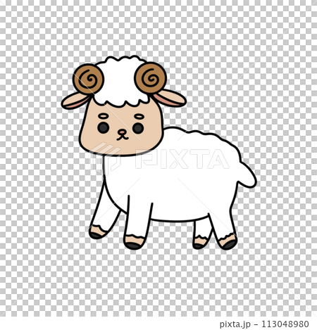 A cartoon sheep with horns on its head 113048980