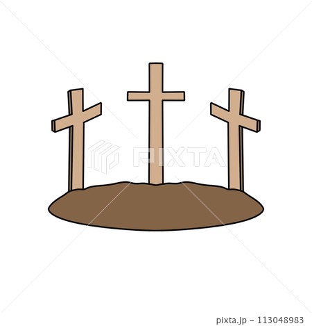 Three crosses are drawn on a white background 113048983