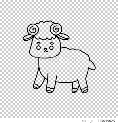 A sheep with horns is walking on a white background A sheep with horns is walking on a white background 113049025