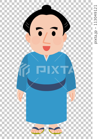 笑顔の着物のお相撲さん　イラスト 113049121