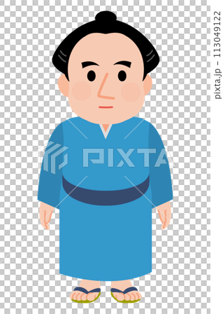 Illustration of a sumo wrestler in a kimono with a serious expression 113049122