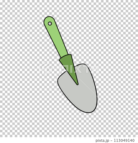 A green and silver gardening tool with a pointed end A green and silver gardening tool with a pointed end 113049140