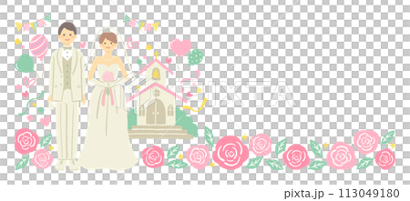 ウエディング 教会の前に並んだ新郎新婦のイラスト ウエディング 教会の前に並んだ新郎新婦のイラスト 113049180