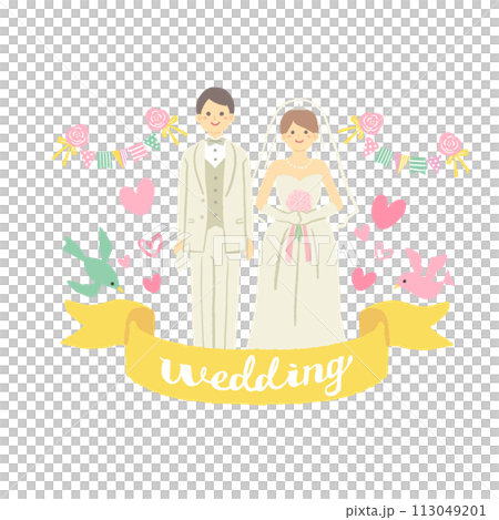 ウエディング　新郎新婦のイラスト　 113049201
