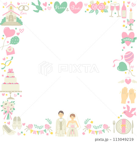 ウエディングのイラストのフレーム 113049219