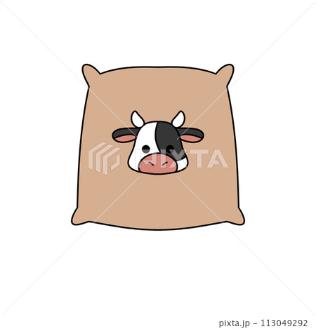A cartoon cow is drawn on a brown pillow A cartoon cow is drawn on a brown pillow 113049292