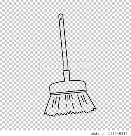 A black and white drawing of a broom with a white handle A black and white drawing of a broom with a white handle 113049315