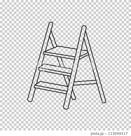 A ladder with three steps is shown in black and white A ladder with three steps is shown in black and white 113049317