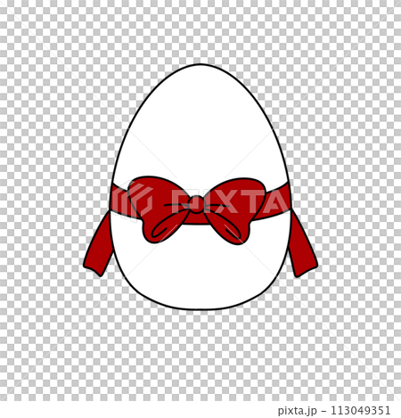 A white egg with a red bow around it A white egg with a red bow around it 113049351