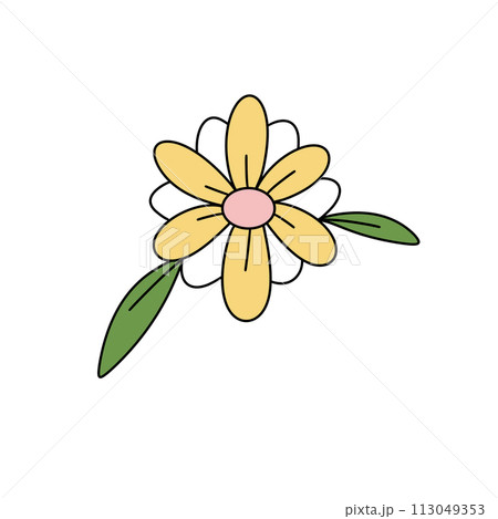 A yellow flower with a green leaf A yellow flower with a green leaf 113049353