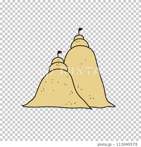 Two sandcastles with flags on top 113049578