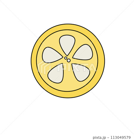A yellow lemon with a white center 113049579