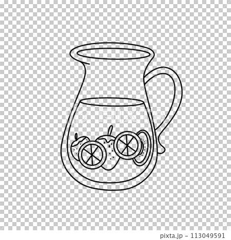 A pitcher of fruit juice with strawberries and oranges A pitcher of fruit juice with strawberries and oranges 113049591
