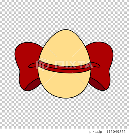 A cartoon egg with a red ribbon around it A cartoon egg with a red ribbon around it 113049853