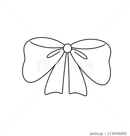 A white bow is drawn with a black outline A white bow is drawn with a black outline 113049895