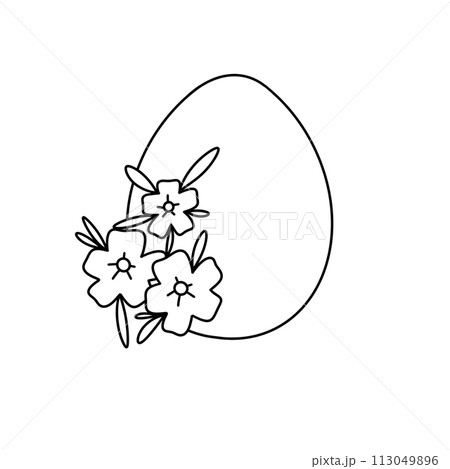 A white egg with flowers around it 113049896