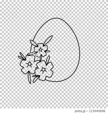 A white egg with flowers around it 113049896