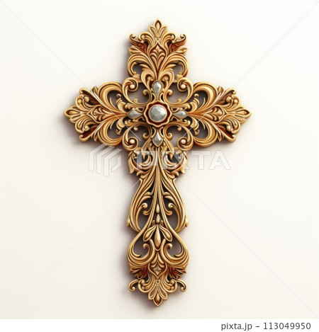 Cross made of wood on a white background. 113049950