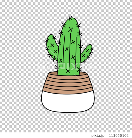 A cartoon drawing of a green cactus in a white pot 113050102