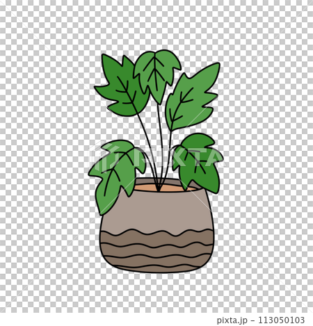 A cartoon drawing of a plant in a pot 113050103