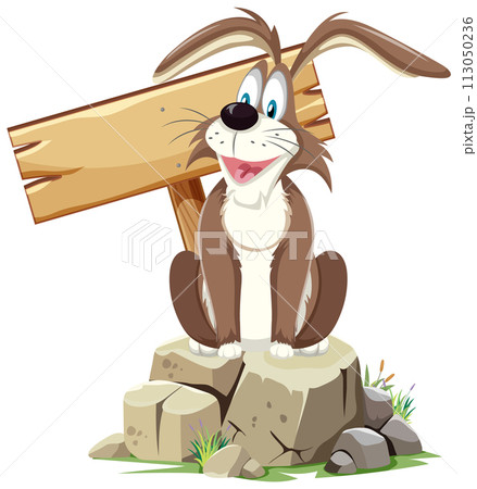 Cheerful Cartoon Dog Carrying Wooden Plank 113050236