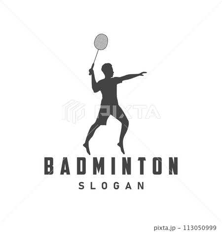 Badminton logo vector black silhouette badminton sport player vintage minimalist racket and shuttlecock design illustration template Badminton logo vector black silhouette badminton sport player vintage minimalist racket and shuttlecock design illustration template 113050999