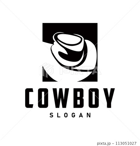 Cowboy hat logo simple old west country texas cowboy black minimalist design retro vintage vector silhouette 113051027