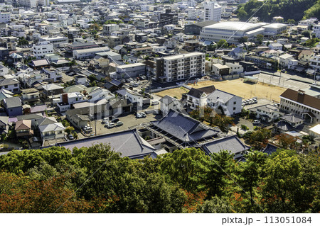川之江城跡からの眺め　川之江こども園と川之江体育館　愛媛県四国中央市 113051084