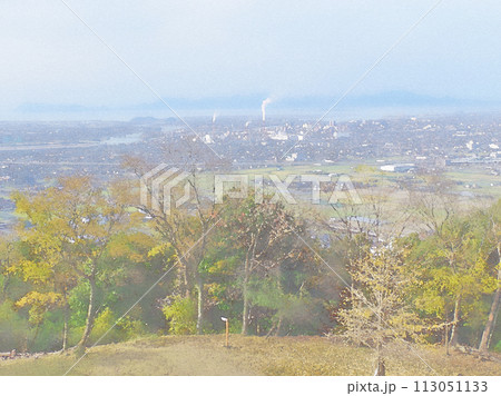 街　市街地　俯瞰　背景　景色　水彩画風 113051133